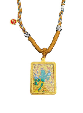 YUSTUDIO西藏手绘黄铜唐卡绿度母吊坠本命年转运项链配饰品