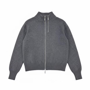 [利落通勤感]春季新款双拉链针织开衫女立领修身短款毛衣外套百搭