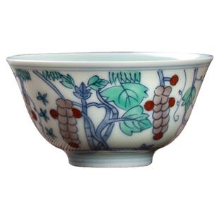 大明成化斗彩葡萄纹杯景德镇纯手工老货古玩仿古品茗杯皇帝酒杯