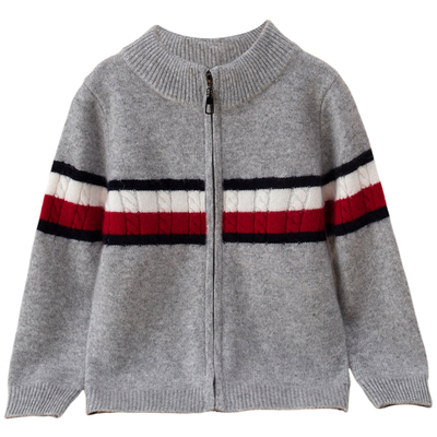 洪叶云台儿童羊绒衫男童纯山羊绒开衫毛衣拉链外套宝宝中大童打底