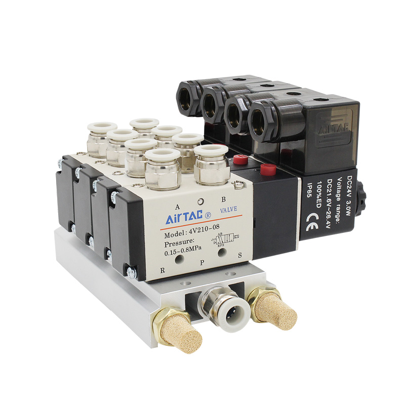 亚德客24V/12v/220v电磁阀组装阀岛4v210-08电磁气动4v110-06阀组