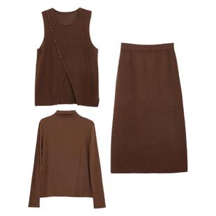 西町村屋气质镂空背心三件套女装秋季新款休闲半裙套装XH9C10224