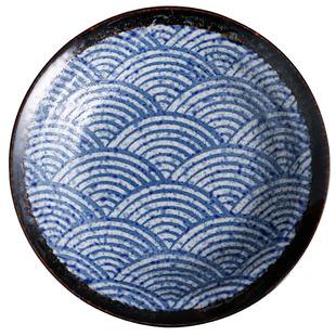 爱悦居日本原装进口餐具日式青海波盘子陶瓷碗碟家用套装餐盘