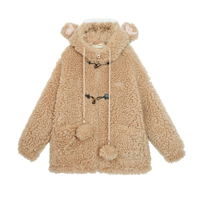 LALABOBO立体熊耳朵连帽毛绒