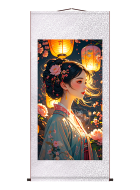 古代女子赏灯画像灯花相映簪香