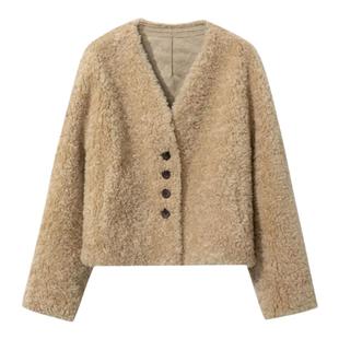 【1OO%羊毛】小皮草 圆领V领高领廓形感羊羔毛绒泰迪熊外套女