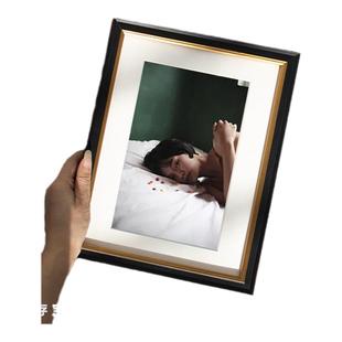 明星签名照收藏级黑金实木相框画框无反光玻璃装裱摆台挂墙定制