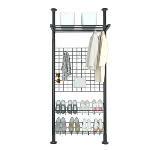入户玄关衣帽架顶天立地置物架隔断挂衣架免打孔可伸缩置衣架鞋架