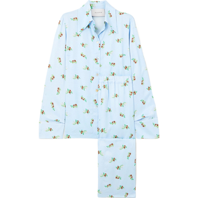 【折扣】Sleeper 女印花缎面蓝色睡衣套装