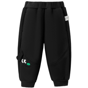 MQDmini儿童加绒裤子冬季男童保暖长裤宝宝加厚棉裤休闲运动卫裤