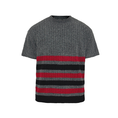 JCAESAR KNIT TEE 黑红条纹毛织短袖 磨毛感纱线 合体圆领版型