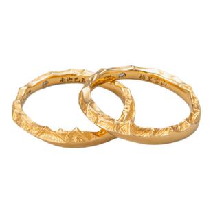 超定绝美山系戒指18K金足金黄金情侣对戒山峰戒指 日照金山