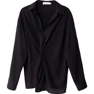 CR衬衫衬衣小衫上衣女法式小众设计新款高级气质长袖黑色大女主