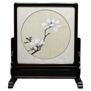 36*42顾氏手工缂丝工艺花卉玉兰礼品新中式家居办公装饰刺绣摆件