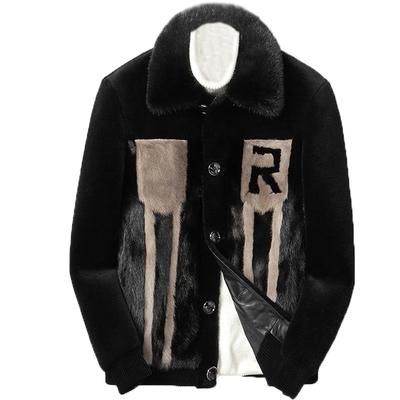 水貂羊剪绒潮时尚真皮衣皮草翻领