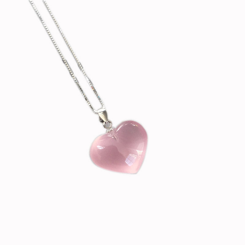 【招桃花】正品天然粉晶爱心项链 925纯银锁骨链吊坠女饰品水晶