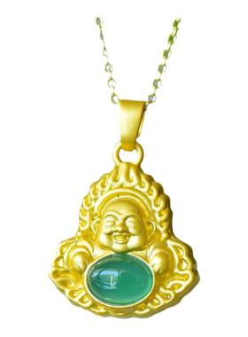古法鎏金镶嵌天然冰种帝王绿玉髓笑佛吊坠大肚佛公配证书礼盒链子