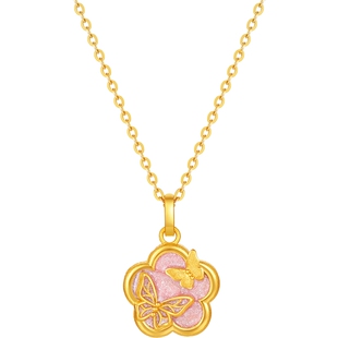 周六福5G足金吊坠计价黄金五瓣花娇粉之花游园绮梦系列节日礼物