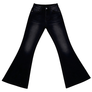 李李服饰黑灰色修身不贴腿微喇牛仔裤女2025冬季高腰口袋装饰长裤