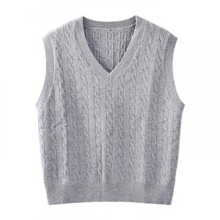 都市丽人V领毛衣马甲女秋季2025新款小个子灰色针织背心叠穿上衣Y