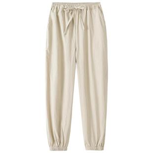 弹力棉麻裤子男款夏天薄款男士长裤束脚裤休闲裤灯笼裤收口男裤男