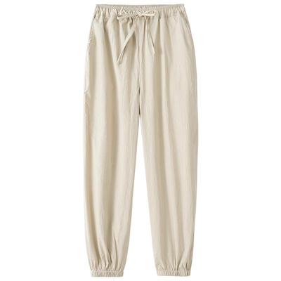 唐装男款夏季弹力棉麻薄款束脚裤