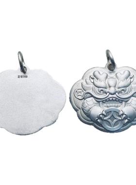 婴儿长命锁足银男女纯银实心立体