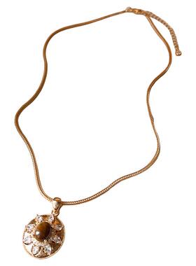 美拉德椭圆盘锆石虎眼石吊坠项链