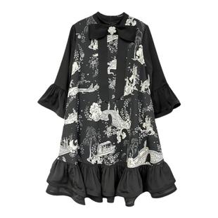 FLONAKED 秋冬女士手绘印花中长款连衣裙银泰百货精品 300170