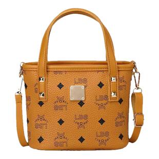 女式手提包包2025新款印花撞色斜挎小水桶包时尚百搭手机包礼品包