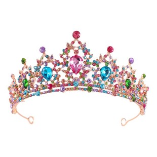 儿童彩色皇冠女童王冠发夹头饰公主发箍水晶女孩宝石演出项链套装