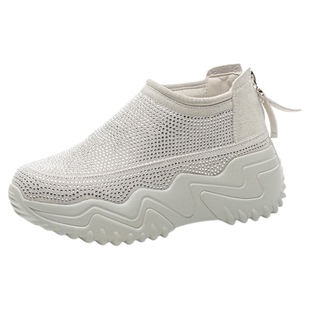 水钻内增高老爹鞋女夏季薄款真皮厚底小白鞋软底轻便运动鞋勃肯鞋
