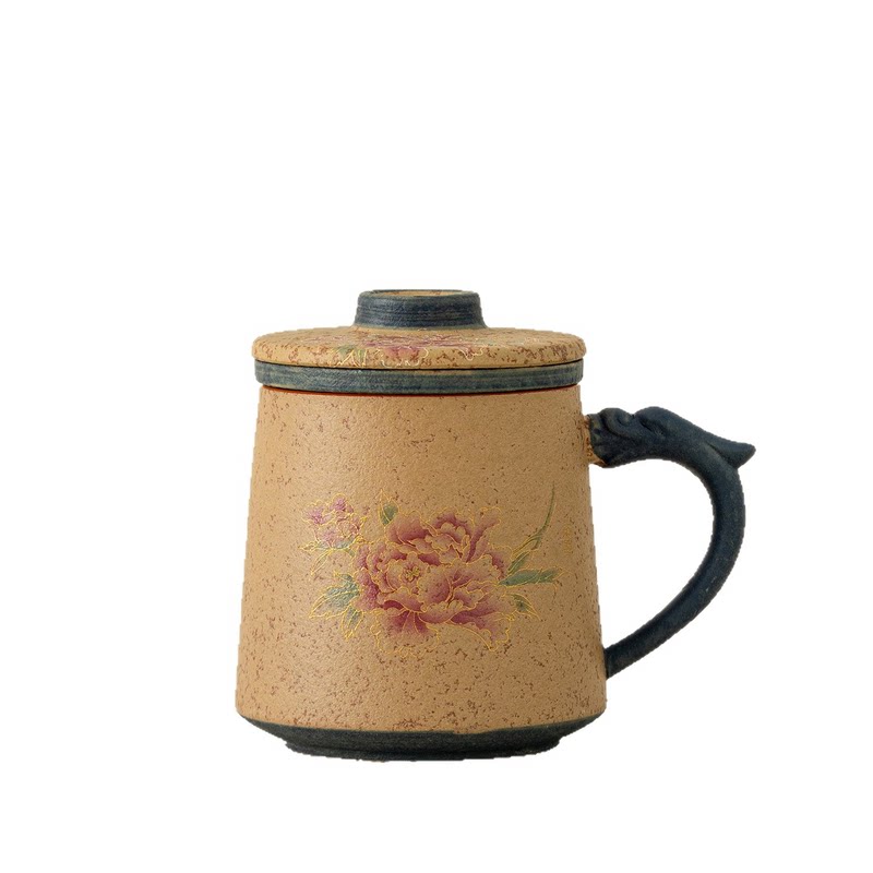 茶水分离火石红粗陶新中式茶杯高颜值过节送礼过滤水杯家用泡茶