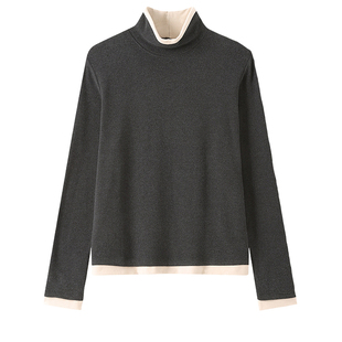 半高领德绒打底衫女内搭正肩磨毛长袖t恤女胖mm大码假两件上衣女