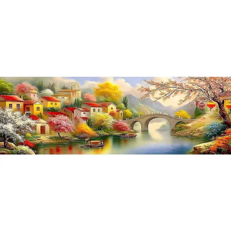秋意江南十字绣小桥流水人家风景