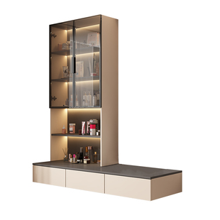 实木书桌书架一体家用梳妆台卧室化妆桌书柜组合现代简约化妆台