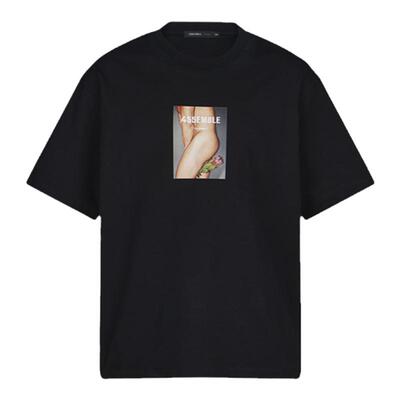 款黑色宽松文艺夹花短袖T恤