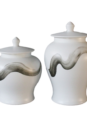 新中式风水墨样板间展厅储物罐