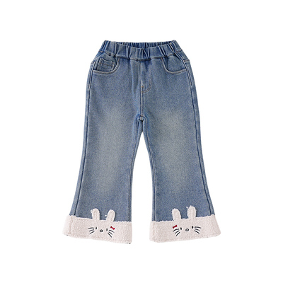 皇室童缘女童加绒小兔子喇叭裤
