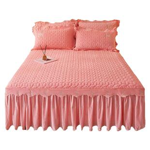 冬季牛奶绒加厚床裙夹棉床罩三件套防滑铺床毛毯床单床套床围裙罩