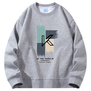 2025新款纯棉卫衣男春秋季潮流印花圆领长袖T恤加绒加厚外套男装