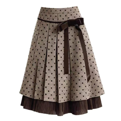 现货古早叠穿波点半身裙