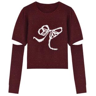 秋水伊人红色毛衣女针织衫2025冬季新款新年穿搭慵懒蝴蝶结上衣