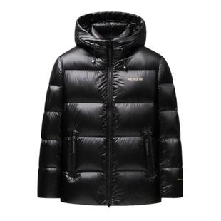 雪中飞羽绒服男短款连帽面包服2025新款亮面时尚潮流加厚保暖外套