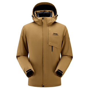Jeep官方羽绒冲锋衣三合一男户外防风防水登山服可拆卸连帽外套