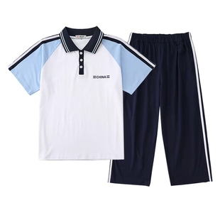 班服小学生初中生套装夏季短袖t恤七分裤六年级运动会校服毕业照