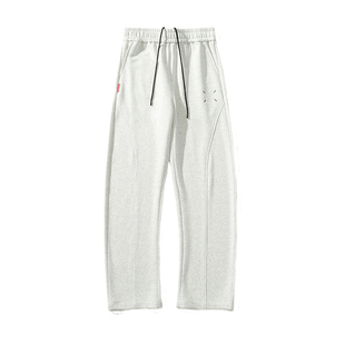 白灰色弯刀卫裤男款秋冬潮牌大码青少年直筒宽松运加厚动休闲长裤