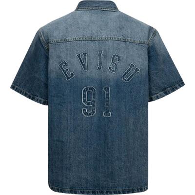 EVISU男士商标贴布绣牛仔衬衫