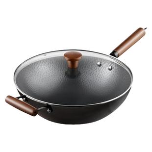 爱仕达锤纹铁锅炒锅家用老式圆底炒锅燃气灶专用无涂层不粘炒菜锅