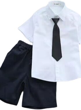儿童白衬衫学生短袖班服演出校服
